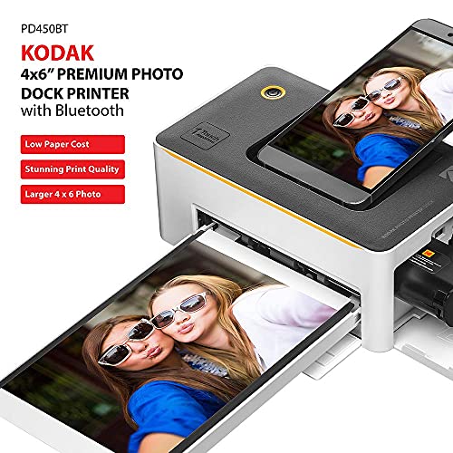 Kodak Dock Premium 4x6” Portable Instant Photo Printer (2022 Edition) Bundled with 130 Sheets | Full Color Photos, 4Pass & Lamination Process | Compatible with iOS, Android, and Bluetooth Devices