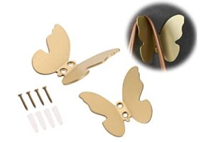 z metnal wall hooks decorative, small modern gold brass hooks, butterfly bath towel hook, coat hat hooks robe hooks for entry bedroom, stainless steel, wall mounted, 2 pcs