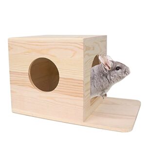 ykd pet chinchilla house with platform - small animal hideout for chinchilla squirrel or sugar gliders - ventilated wooden chinchilla hut hideout with multiple doors - made natural wood