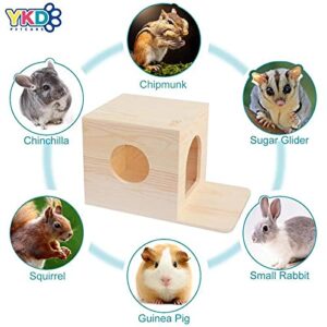 YKD Pet Chinchilla House with Platform - Small Animal Hideout for Chinchilla Squirrel or Sugar Gliders - Ventilated Wooden Chinchilla Hut Hideout with Multiple Doors - Made Natural Wood