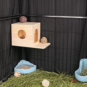 YKD Pet Chinchilla House with Platform - Small Animal Hideout for Chinchilla Squirrel or Sugar Gliders - Ventilated Wooden Chinchilla Hut Hideout with Multiple Doors - Made Natural Wood