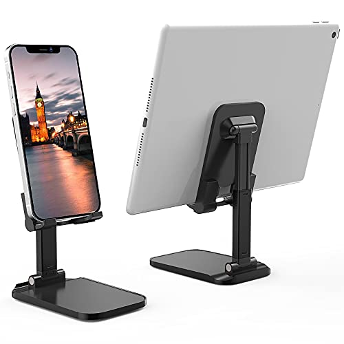 SHANSHUI Cell Phone Stand, Adjustable Angle Height Phone Stand for Desk Foldable Anti-Slip Tablet Stand Phone Holder Compatible for All Mobile Phones, iPhone, iPad, Tablet (Black)