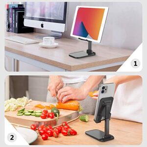 SHANSHUI Cell Phone Stand, Adjustable Angle Height Phone Stand for Desk Foldable Anti-Slip Tablet Stand Phone Holder Compatible for All Mobile Phones, iPhone, iPad, Tablet (Black)