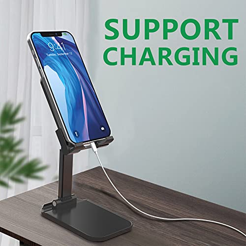 SHANSHUI Cell Phone Stand, Adjustable Angle Height Phone Stand for Desk Foldable Anti-Slip Tablet Stand Phone Holder Compatible for All Mobile Phones, iPhone, iPad, Tablet (Black)