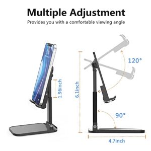 SHANSHUI Cell Phone Stand, Adjustable Angle Height Phone Stand for Desk Foldable Anti-Slip Tablet Stand Phone Holder Compatible for All Mobile Phones, iPhone, iPad, Tablet (Black)
