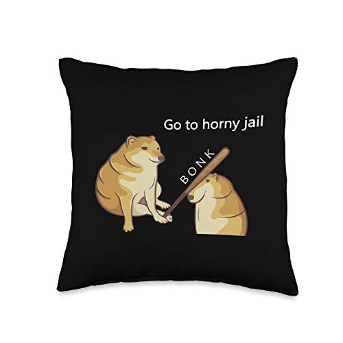 Cheems Bonk Meme Gag Gifts Go to Horny Jail-Cheems Doge Meme Throw Pillow, 16x16, Multicolor