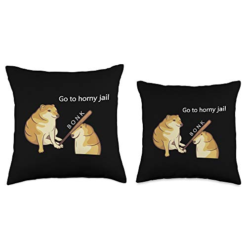 Cheems Bonk Meme Gag Gifts Go to Horny Jail-Cheems Doge Meme Throw Pillow, 16x16, Multicolor