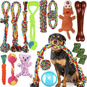 xlmys 17 pcs dog chew toys for aggressive chewers, puppy teething chew toys dog rope toys tug of war dog toys for puppy teething