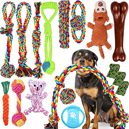 XLMYS 17 PCS Dog Chew Toys for Aggressive Chewers, Puppy Teething Chew Toys Dog Rope Toys Tug of War Dog Toys for Puppy Teething