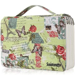 shulaner 200 slots colored pencil case with zipper closure large capacity butterflies and rose pattern pencils bag waterproof leather pen organizer storage holder for artist