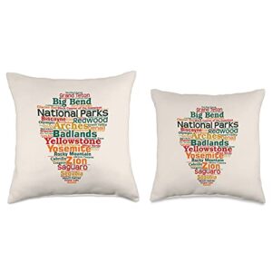 National Parks Design by Pine Hill Goods National Parks Word List Cloud Camping Hiking Men Women Kids Throw Pillow, 18x18, Multicolor