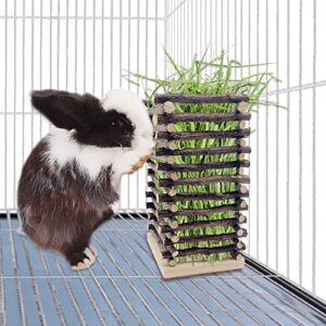 Tfwadmx Rabbit Wooden Hay Feeder Bunny Hay Manger Rack Less Waste Food Guinea Pig Hay Holder Small Animals Grass Dispenser for Chinchilla Hamster Gerbil