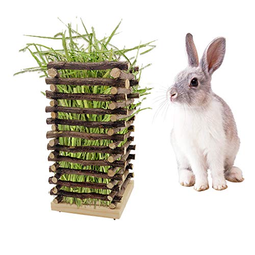 Tfwadmx Rabbit Wooden Hay Feeder Bunny Hay Manger Rack Less Waste Food Guinea Pig Hay Holder Small Animals Grass Dispenser for Chinchilla Hamster Gerbil