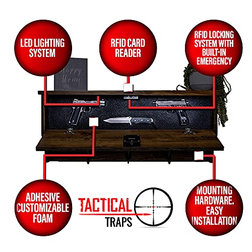 Tactical Traps Rustic Coatrack Hidden Storage with Trap Door | Compact Storage with RFID Lock | Easy Installation | Hidden 2nd Amendment Item Compartment | 36” X 15” X 5 ¾” I Dark Walnut