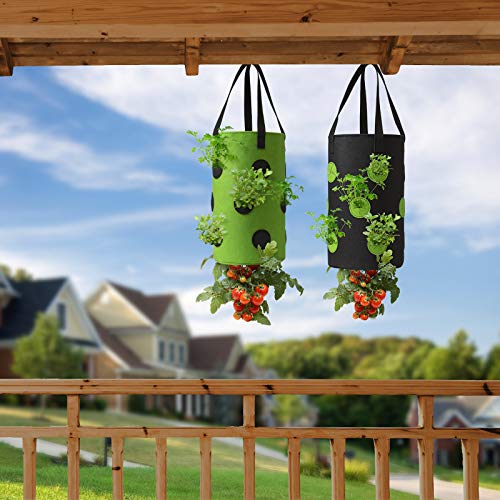 2 Pack Black and Green Upside Down Tomato & Herb Planter, Hanging Durable Aeration Fabric Strawberry Planter Bags