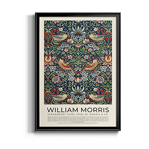 William Morris Wall Art Collection Décor Strawberry Thief (1936) Premium Framed Modern Art Print Artwork - Ready to Hang for Home and Office