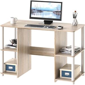 shw home office wood desk with double sided shelves, oak
