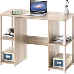 SHW Home Office Wood Desk with Double Sided Shelves, Oak