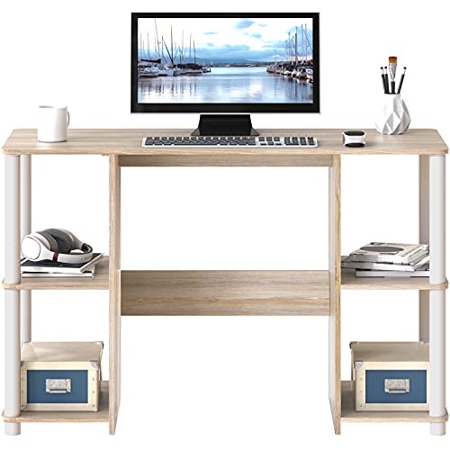 SHW Home Office Wood Desk with Double Sided Shelves, Oak