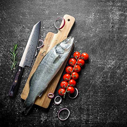 ALLWIN-HOUSEWARE W Beauty German High Carbon Stainless Steel Chef Knife with Laser Pattern, 8 Inch Color Wood Handle Gyutou Knife, Black