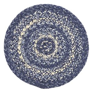 VHC Brands Great Falls Blue Trivet Hot Pad for Pots Pans, Blue White, Jute Blend, Round Circle, 8 Inches