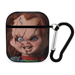bride of chucky airpods case cover with keychain for airpods 2&1, novelty anime printing shockproof case compatiable with wireless charging