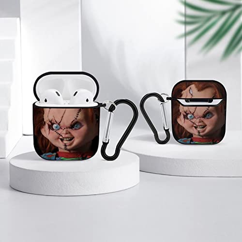 Bride of Chucky AirPods Case Cover with Keychain for AirPods 2&1, Novelty Anime Printing Shockproof Case Compatiable with Wireless Charging