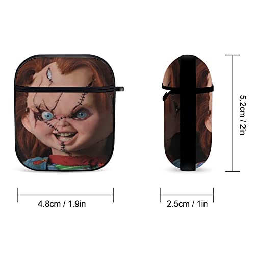 Bride of Chucky AirPods Case Cover with Keychain for AirPods 2&1, Novelty Anime Printing Shockproof Case Compatiable with Wireless Charging