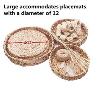 ZKZNsmart Set of 3 Grass Weaving Tray，Hand-Weaving Natural Water Hyacinth Storage Baskets,Wicker Serving Trays with Built-in Handles, Grass Storage Bins for Fruit,Arts and Crafts.