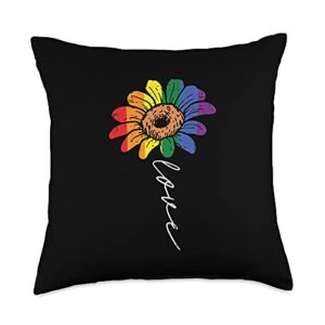 gay pride pillows lgbtq ally lgbt men women gift love sunflower floral lgbtq rainbow flag gay pride ally throw pillow, 18x18, multicolor