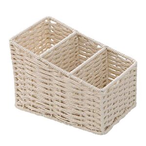 doitool wicker storage basket with 3- compartment magazine hyacinth basket weave organizer baskets desktop storage box sundries container desk basket bins for bathroom office