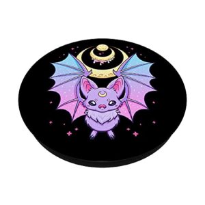 Kawaii Pastel Goth Cute Creepy Crescent Moon Bat PopSockets Swappable PopGrip