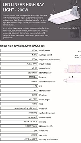 200W Linear High Bay LED Light with PIR Sensor