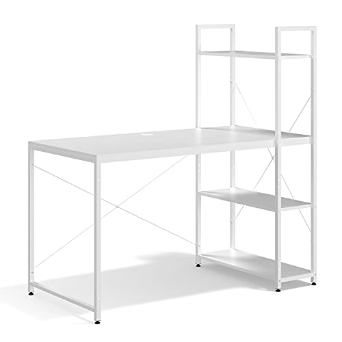 Ames 47" Reversible Gaming Computer Desk with Adjustable Shelves, Home Office Desk, Grommet Cable-Management, Leveler Feet, Easy Assembly, White/White