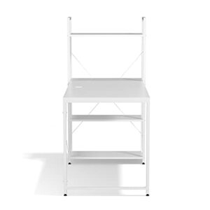 Ames 47" Reversible Gaming Computer Desk with Adjustable Shelves, Home Office Desk, Grommet Cable-Management, Leveler Feet, Easy Assembly, White/White