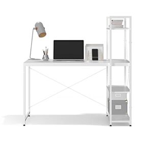 Ames 47" Reversible Gaming Computer Desk with Adjustable Shelves, Home Office Desk, Grommet Cable-Management, Leveler Feet, Easy Assembly, White/White