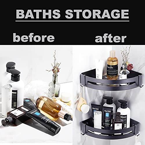 PALFIK Shower Caddy Corner Shower Shelf 3 Packs Black Shower Caddy Bathroom Hanging Shower Caddy Basket 4 Hooks Shower Organizer Storage Rustproof Shower Shampoo Holder