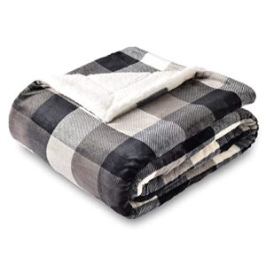 sochow buffalo plaid sherpa fleece throw blanket, double-sided checkered super soft luxurious bedding blanket 50 x 60 inches, black/white