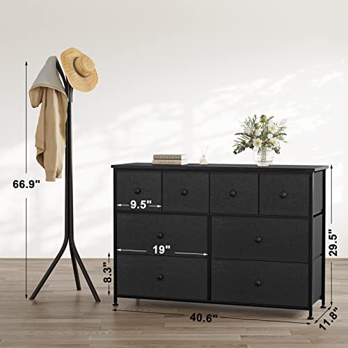 REAHOME 8 Drawer Dresser for Bedroom Chest of Drawers Closets Storage Units Organizer Large Capacity Steel Frame Wooden Top Living Room Entryway Office (Black Gray) YLZ8B5