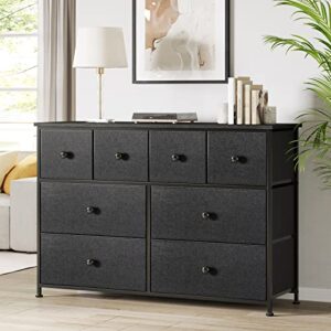 REAHOME 8 Drawer Dresser for Bedroom Chest of Drawers Closets Storage Units Organizer Large Capacity Steel Frame Wooden Top Living Room Entryway Office (Black Gray) YLZ8B5