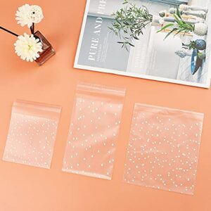 Zezzxu 200PCS Cookie Bags Self Adhesive Clear Plastic Cellophane Treat Bags for Candy Pastry Packaging Party Favor Gift Giving (White Polka Dots, 5.5 × 5.5 inches)