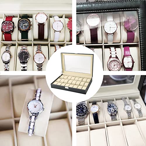 MAOPINER 24 Slot Watch Box Organizer Display Watch Case, Watch Display Case Organizer, Jewelry Display Drawer Case, Wristwatch Jewelry Portable Travel Case Organizer