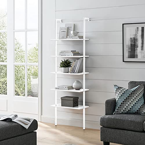 HMOREY 5-Shelf Wood Modern Bookshelf, Open Wall Ladder Bookcase Plant Shelf Vintage Kitchen Shelves Storage, Farmhouse Heavy Duty Display Shelf Wide Modern Open Book Case