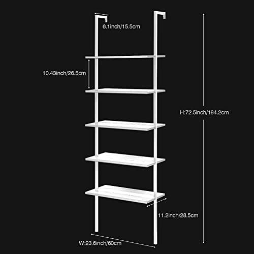 HMOREY 5-Shelf Wood Modern Bookshelf, Open Wall Ladder Bookcase Plant Shelf Vintage Kitchen Shelves Storage, Farmhouse Heavy Duty Display Shelf Wide Modern Open Book Case