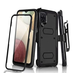 holster case for samsung galaxy a12 with swivel belt clip, built-in screen protector heavy duty full body protection shockproof kickstand cover for outdoor sports (samsung a12)