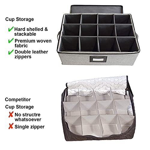 homyfort China Storage Containers Chest for Cups and plates Hard Shell and Stackable Tea Mugs Sets Storage Box with Lid and Handles