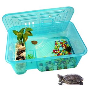 kathson turtle tank aquarium, turtle habitat reptile plastic terrarium safe durable, turtle tank with lid prevent tortoise from climbing escaping (small)