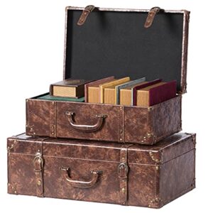 vintiquewise suitcase storage trunk with faux leather set of 2
