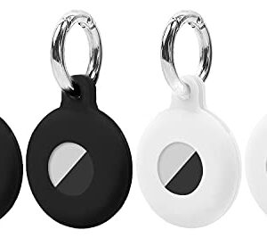 New AirTag Case 4 Pack Compatible with Apple AirTag(2021), Soft Washable Silicone Anti-Dust Protective Keychain Holder AirTag Case Black & White