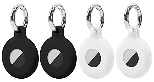 New AirTag Case 4 Pack Compatible with Apple AirTag(2021), Soft Washable Silicone Anti-Dust Protective Keychain Holder AirTag Case Black & White